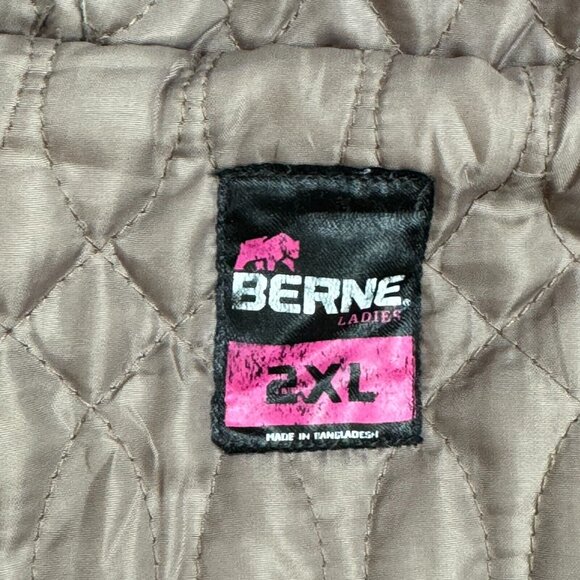 Berne Coat Womens Brown Quilted Lining Jacket Inner Pockets Hooded Full Zip 2XL - Picture 9 of 16